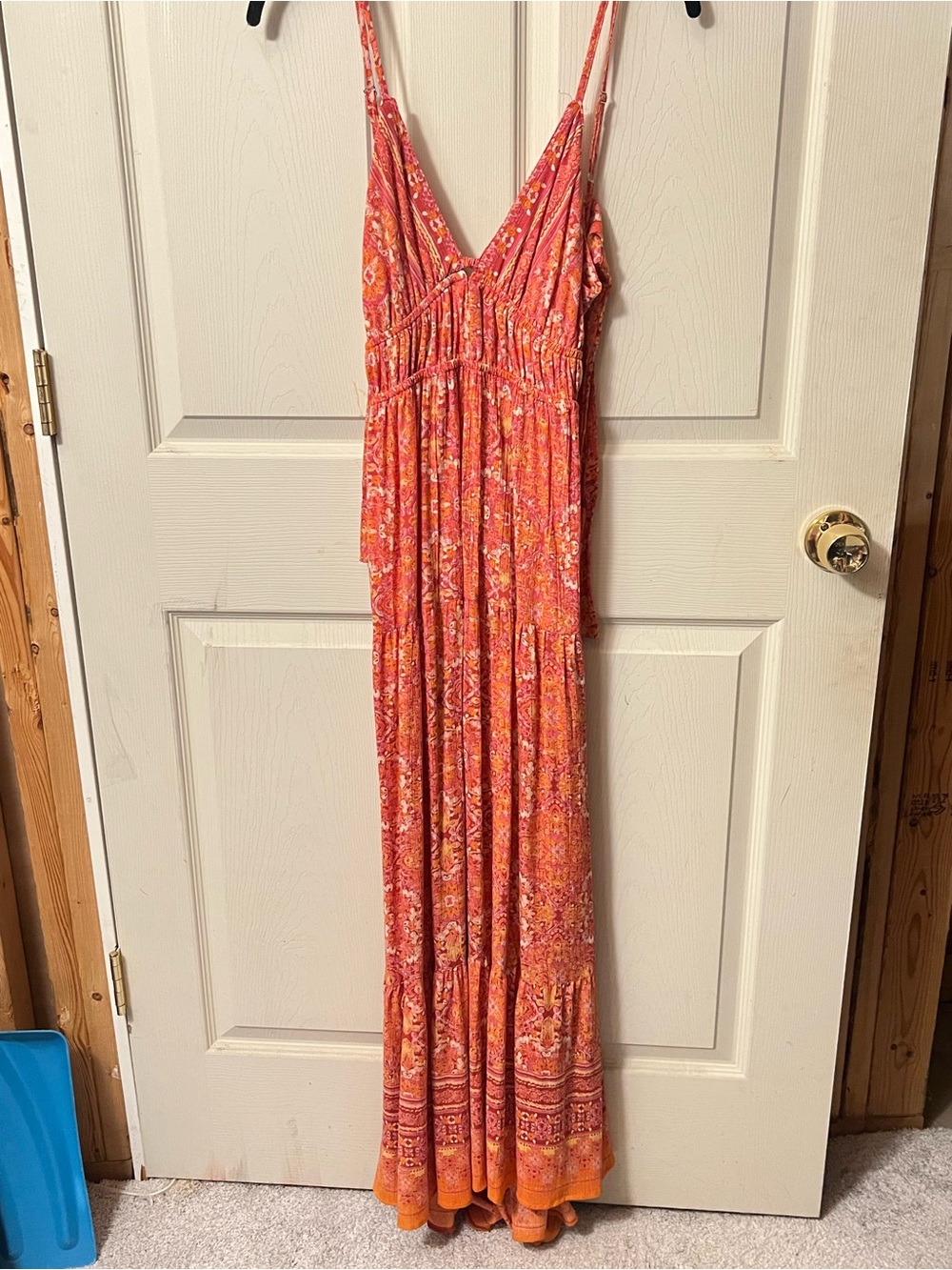 Orange bohemian maxi dress with adjustable straps and open back